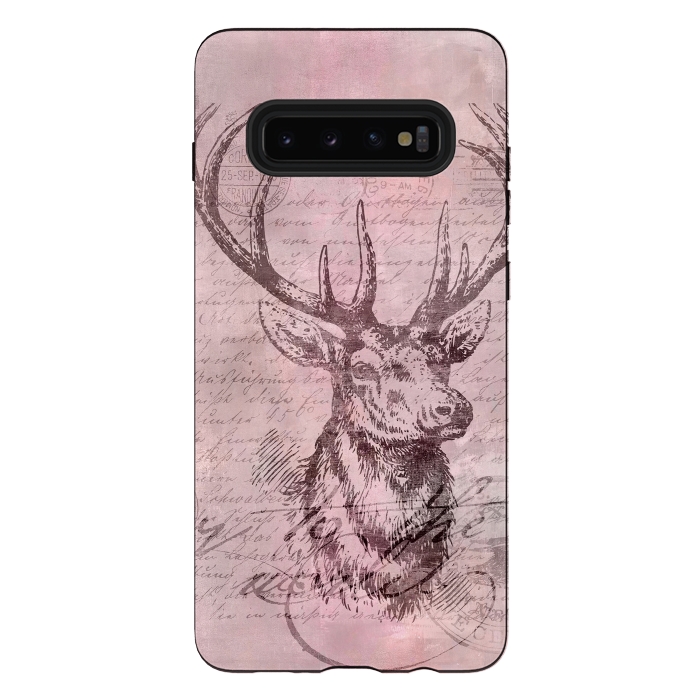 Galaxy S10 plus StrongFit Vintage Deer Pastel Pink by Andrea Haase