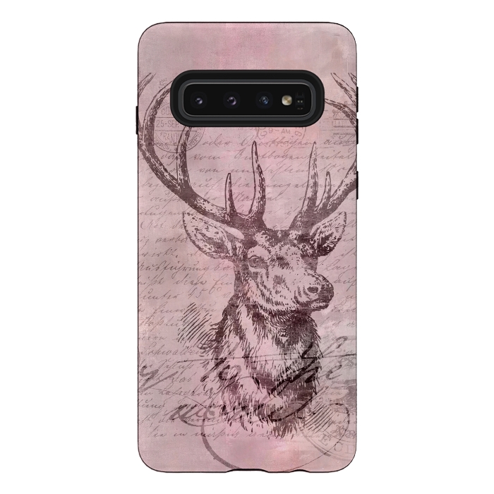 Galaxy S10 StrongFit Vintage Deer Pastel Pink by Andrea Haase