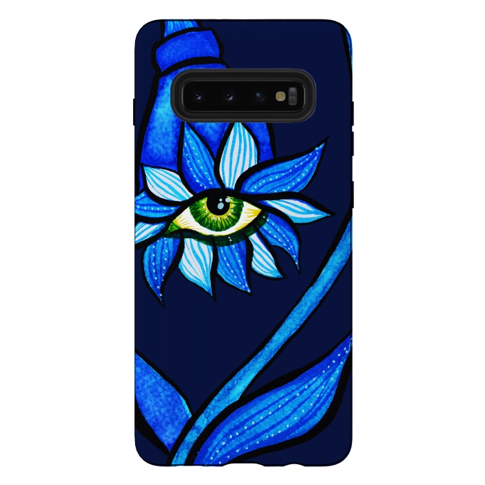 Galaxy S10 plus StrongFit Blue Staring Creepy Eye Flower by Boriana Giormova