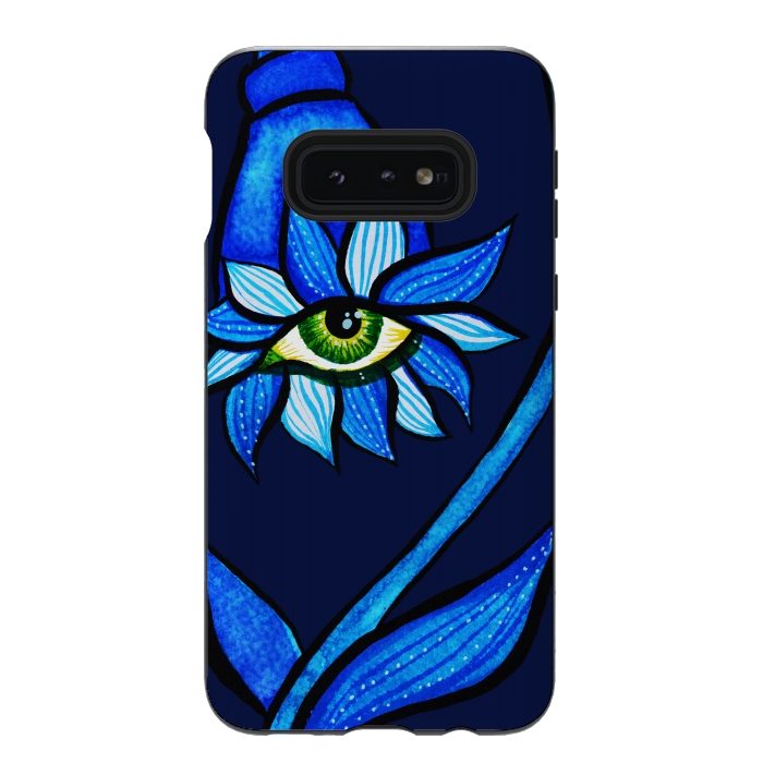 Galaxy S10e StrongFit Blue Staring Creepy Eye Flower by Boriana Giormova
