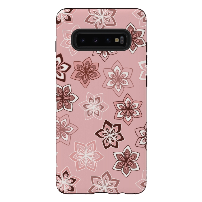 Galaxy S10 plus StrongFit Diamond flowers on pink by Paula Ohreen