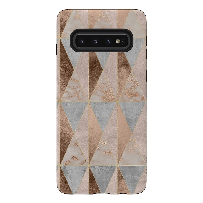 Galaxy S10 StrongFit Modern Marble Geode Copper Triangle Argyle by  Utart