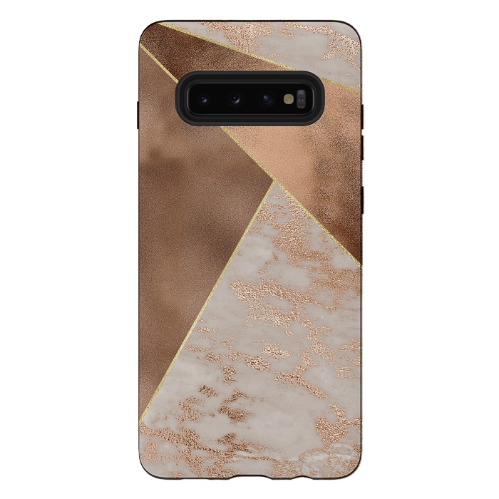 Galaxy S10 plus StrongFit Modern minimalistic Copper Marble Triangles  by  Utart