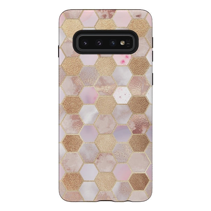 Galaxy S10 StrongFit Rose Gold Copper Honeycomb Pattern by  Utart