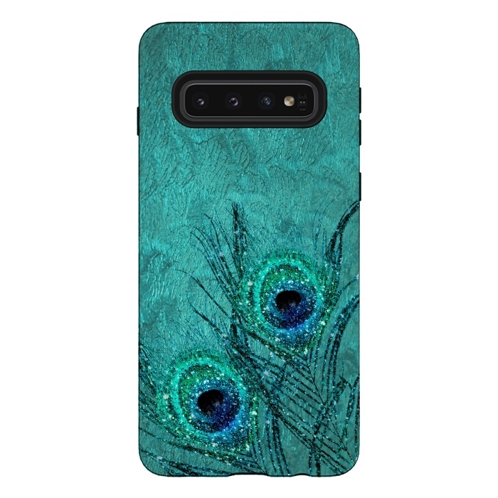 Galaxy S10 StrongFit Peacock Sparkle Feathers by  Utart