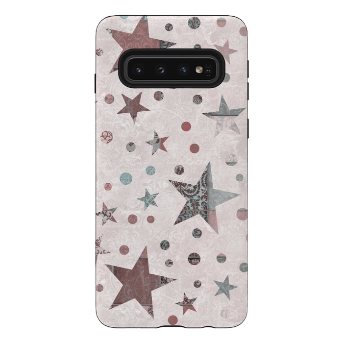 Galaxy S10 StrongFit Pink Teal Patchwork Star Pattern by Andrea Haase