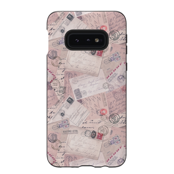 Galaxy S10e StrongFit Vintage Letter Collage In Soft Pink by Andrea Haase