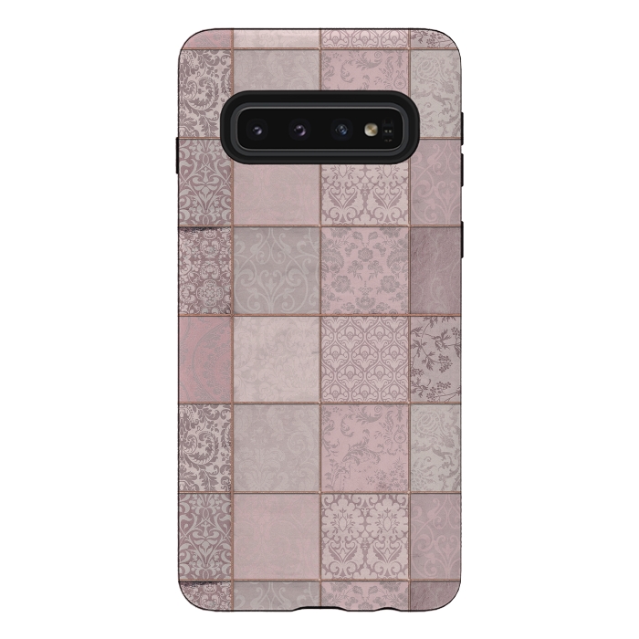 Galaxy S10 StrongFit Nostalgic Patchwork Tiles Soft Pink by Andrea Haase