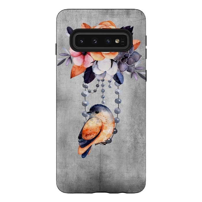 Galaxy S10 StrongFit Vintage flowers and bird by  Utart