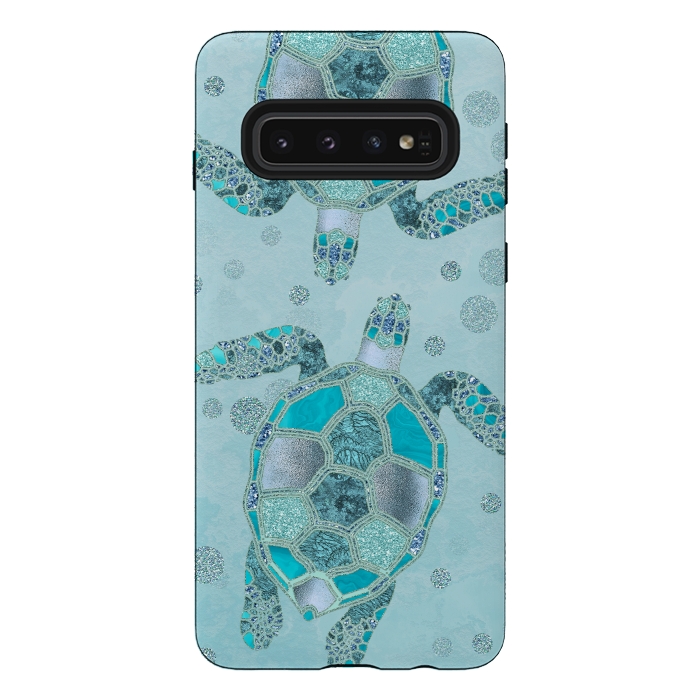 Galaxy S10 StrongFit Turquoise Glamour Turtle 2 by Andrea Haase