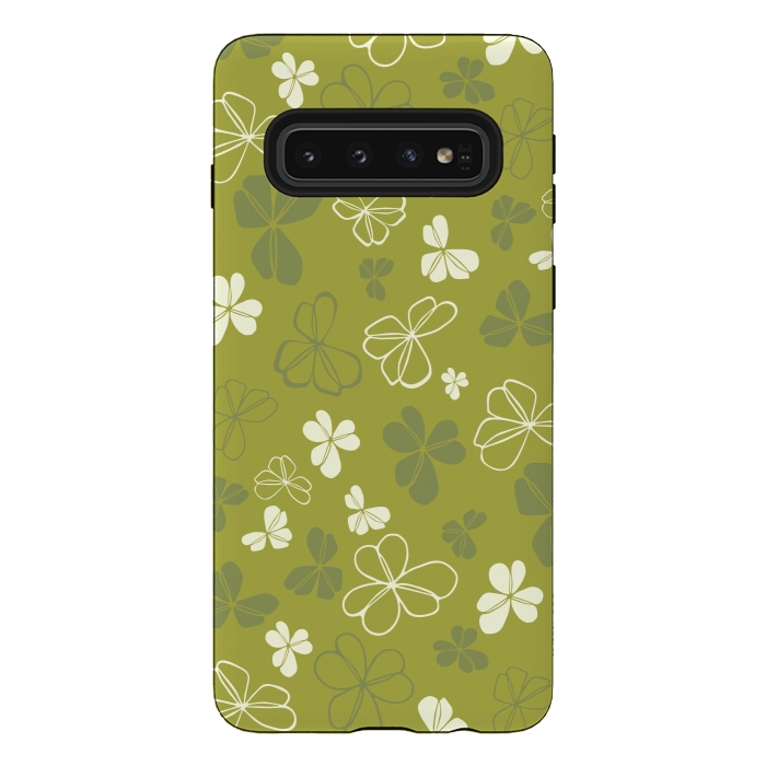 Galaxy S10 StrongFit Lucky Clover in Green and White by Paula Ohreen