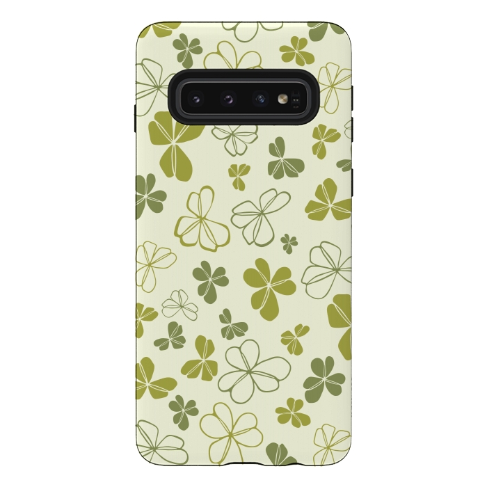 Galaxy S10 StrongFit Lucky Clover in Cream and Green by Paula Ohreen