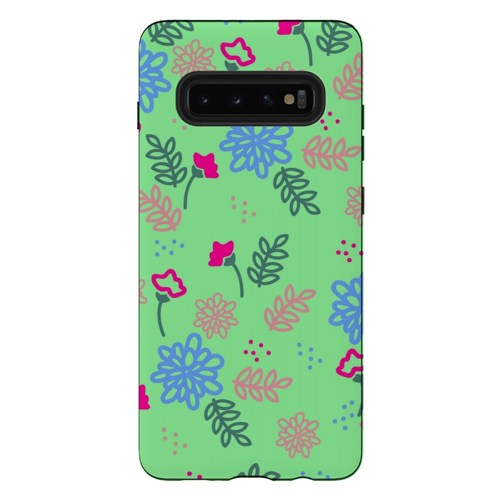 Galaxy S10 plus StrongFit blue pink floral pattern by MALLIKA
