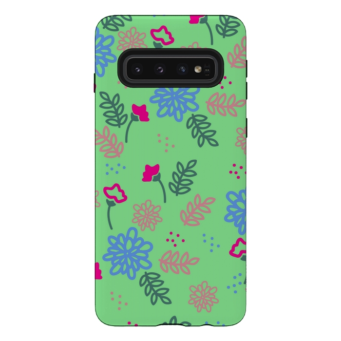Galaxy S10 StrongFit blue pink floral pattern by MALLIKA