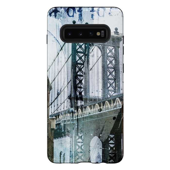 Galaxy S10 plus StrongFit Brooklyn Bridge Grunge Mixed Media Art by Andrea Haase
