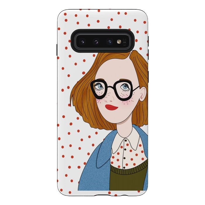 Galaxy S10 StrongFit Trendy Fashion Girl with Red Polka Dots by DaDo ART
