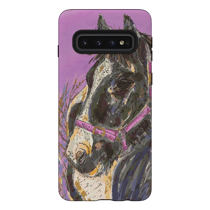 Galaxy S10 StrongFit Black and White Horse by Lotti Brown