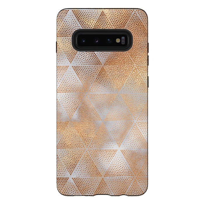Galaxy S10 plus StrongFit Rose Gold Marble Triangle Pattern by  Utart