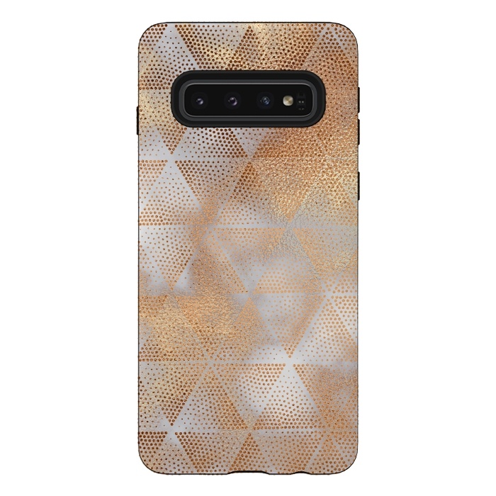 Galaxy S10 StrongFit Rose Gold Marble Triangle Pattern by  Utart