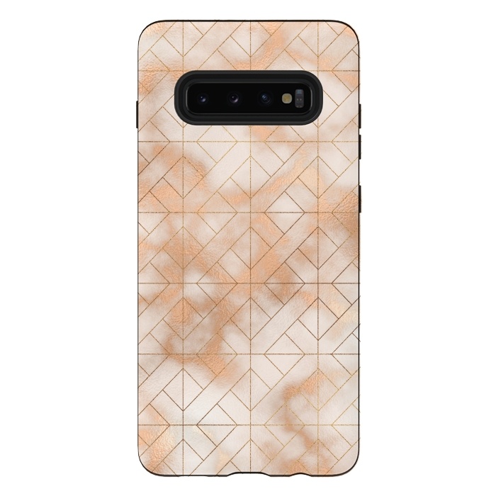 Galaxy S10 plus StrongFit Modern Quadrangle Shapes Rose Gold Marble Pattern by  Utart