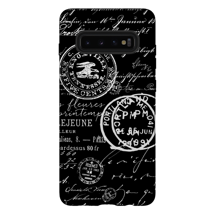 Galaxy S10 plus StrongFit Vintage Handwriting White On Black by Andrea Haase