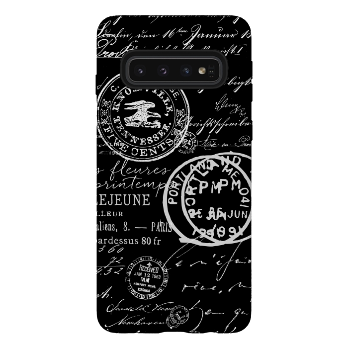 Galaxy S10 StrongFit Vintage Handwriting White On Black by Andrea Haase