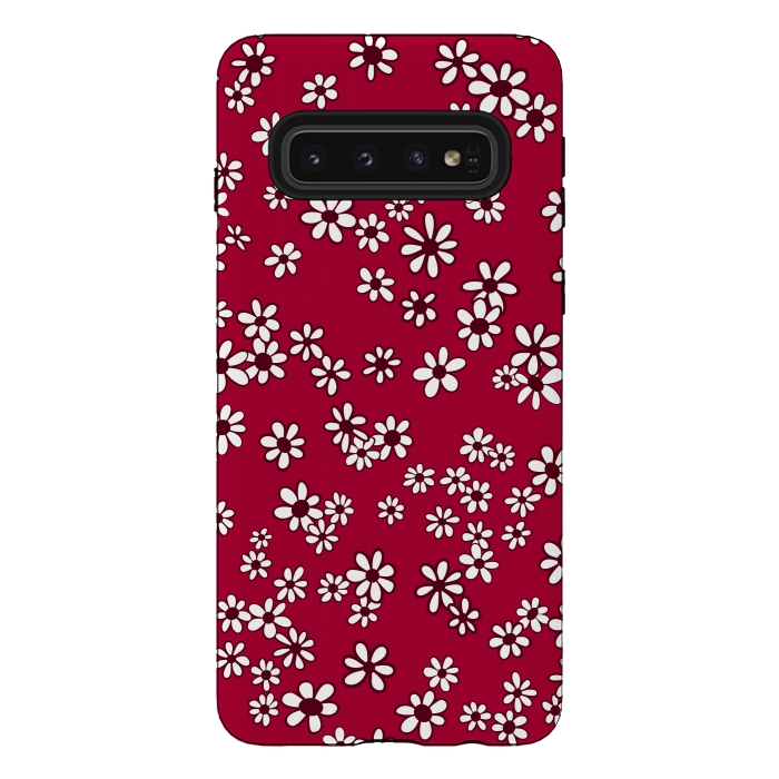 Galaxy S10 StrongFit Ditsy Daisies on Bright Pink by Paula Ohreen