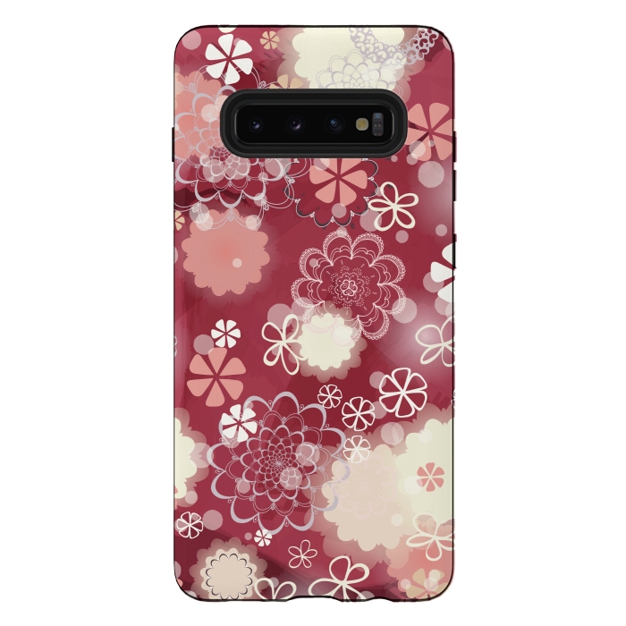 Galaxy S10 plus StrongFit Lacy Flowers on Bright Pink by Paula Ohreen