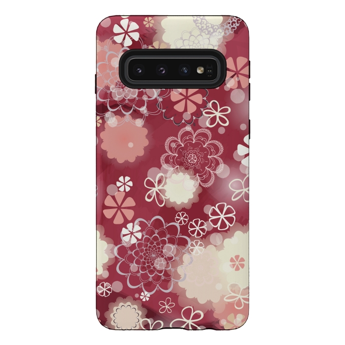 Galaxy S10 StrongFit Lacy Flowers on Bright Pink by Paula Ohreen