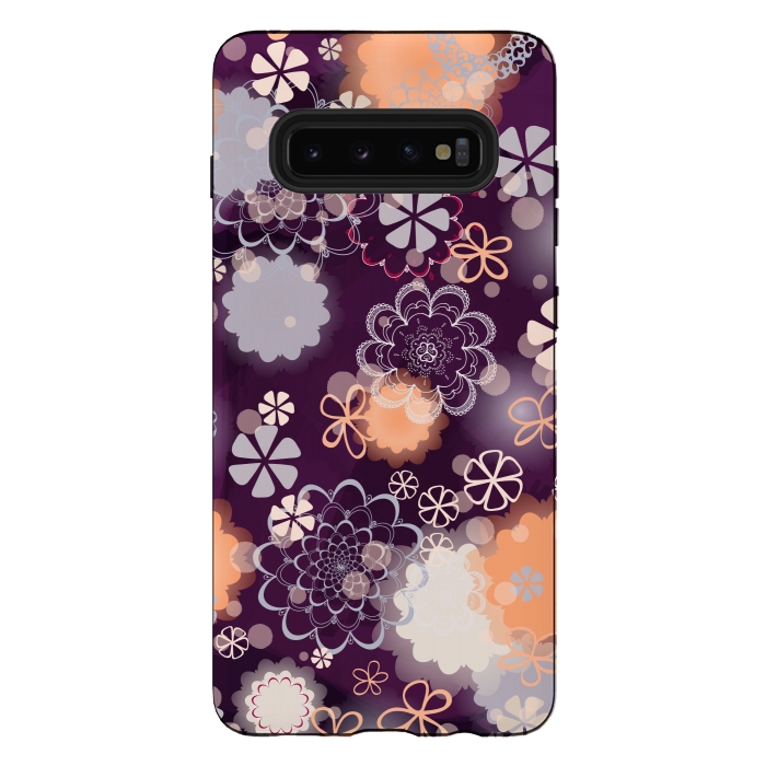 Galaxy S10 plus StrongFit Lacy Flowers on Dark Purple by Paula Ohreen