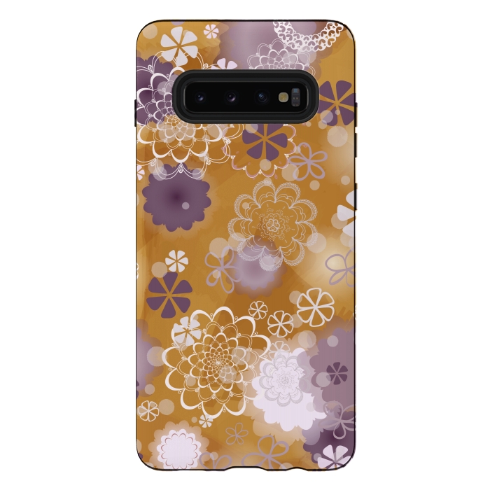 Galaxy S10 plus StrongFit Lacy Flowers on Mustard by Paula Ohreen