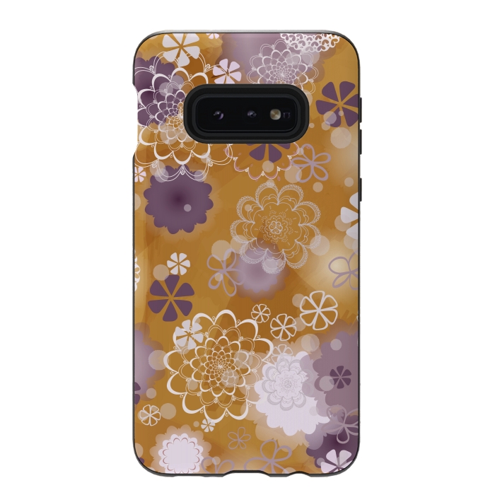 Galaxy S10e StrongFit Lacy Flowers on Mustard by Paula Ohreen