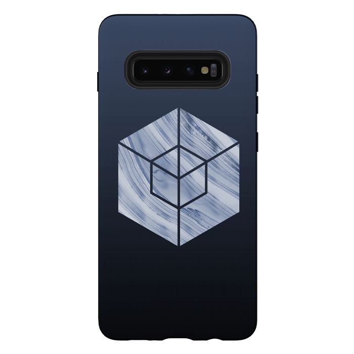 Galaxy S10 plus StrongFit Marbled Hexagon In Shades Of Blue by Andrea Haase