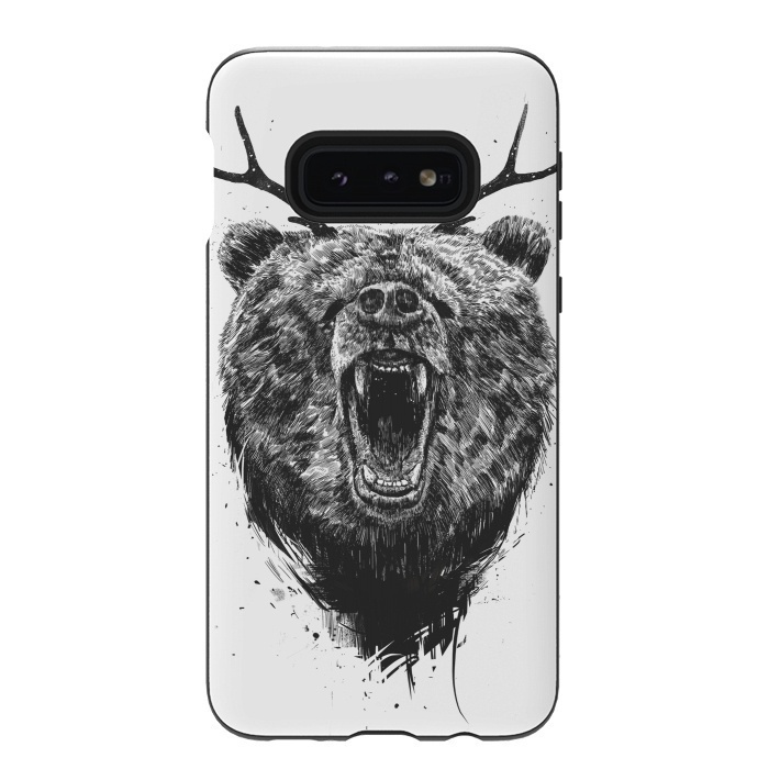 Galaxy S10e StrongFit Angry bear with antlers by Balazs Solti