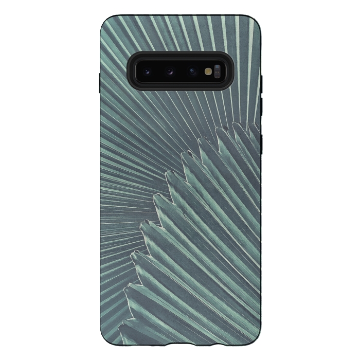 Galaxy S10 plus StrongFit Teal Palm Leaves by Andrea Haase