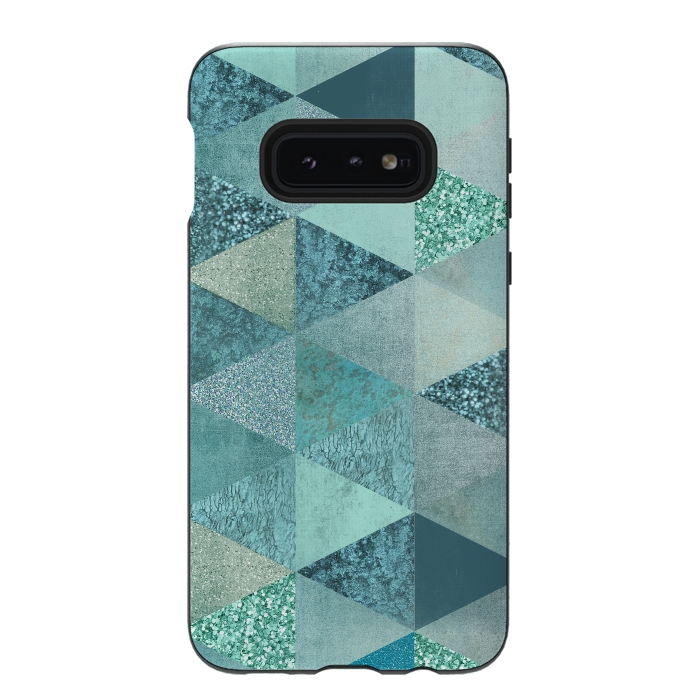 Galaxy S10e StrongFit Fancy Shimmering Teal Triangles by Andrea Haase
