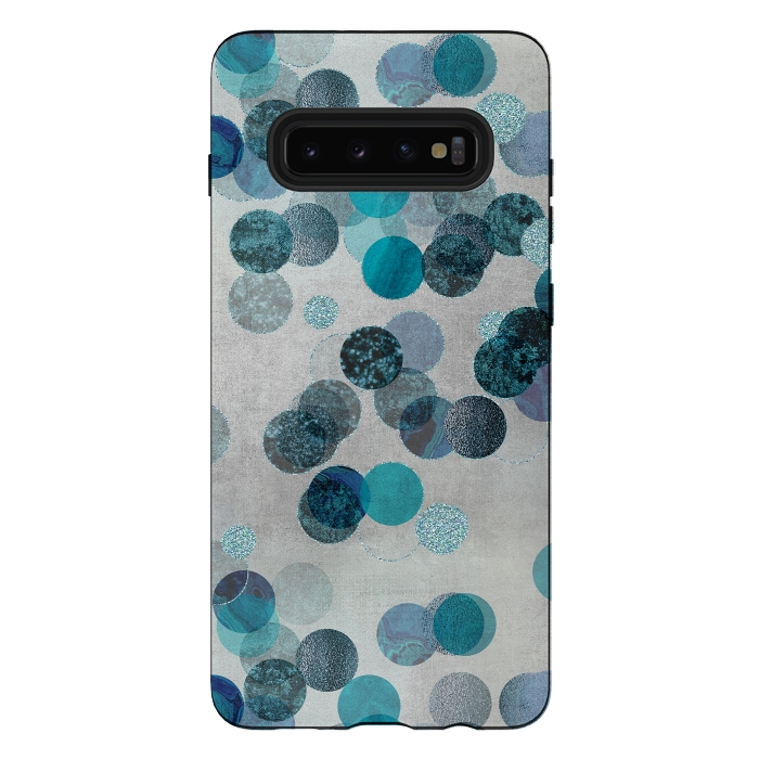Galaxy S10 plus StrongFit Fancy Faux Glitter Dots In Teal And Turquoise by Andrea Haase