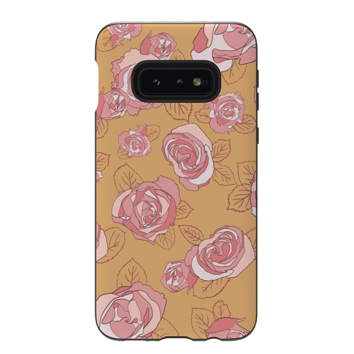 Galaxy S10e StrongFit Retro Roses on Mustard by Paula Ohreen