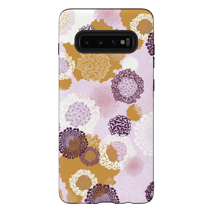 Galaxy S10 plus StrongFit Doily Flowers on Pink by Paula Ohreen