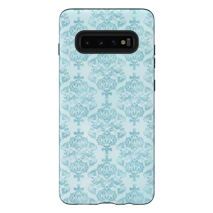 Galaxy S10 plus StrongFit Teal Watercolor Damask Pattern by Andrea Haase