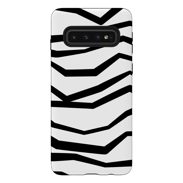 Galaxy S10 StrongFit Wavy Zig Zag Stripes Black And White 2 by Andrea Haase