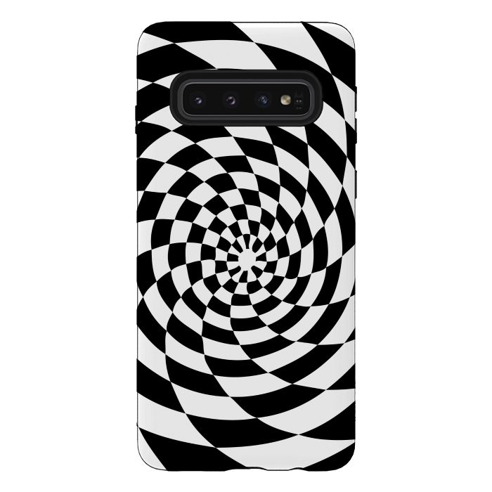 Galaxy S10 StrongFit Checker Spiral Black And White by Andrea Haase
