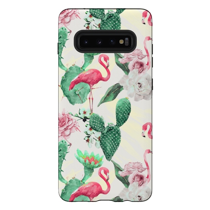 Galaxy S10 plus StrongFit Flamingos, geometric and flowers by Mmartabc