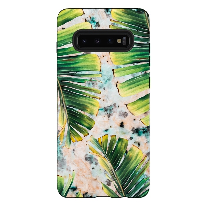 Galaxy S10 plus StrongFit Palm leaf on marble 01 by Mmartabc