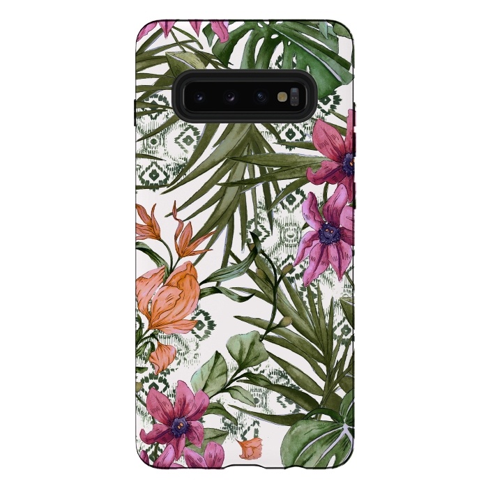 Galaxy S10 plus StrongFit Tropical tribal floral by Mmartabc