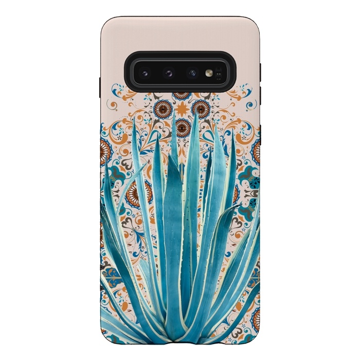 Galaxy S10 StrongFit Cactus and Moroccan tiles  by Mmartabc