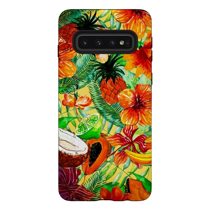 Galaxy S10 StrongFit Aloha Tropical Fruits and Flowers by  Utart