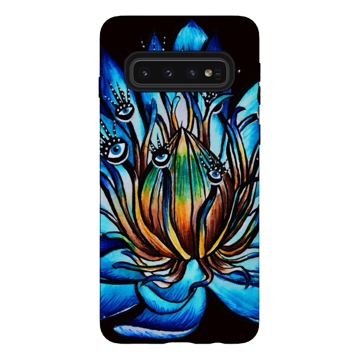 Galaxy S10 StrongFit Bizarre Multi Eyed Blue Water Lily Flower Monster by Boriana Giormova