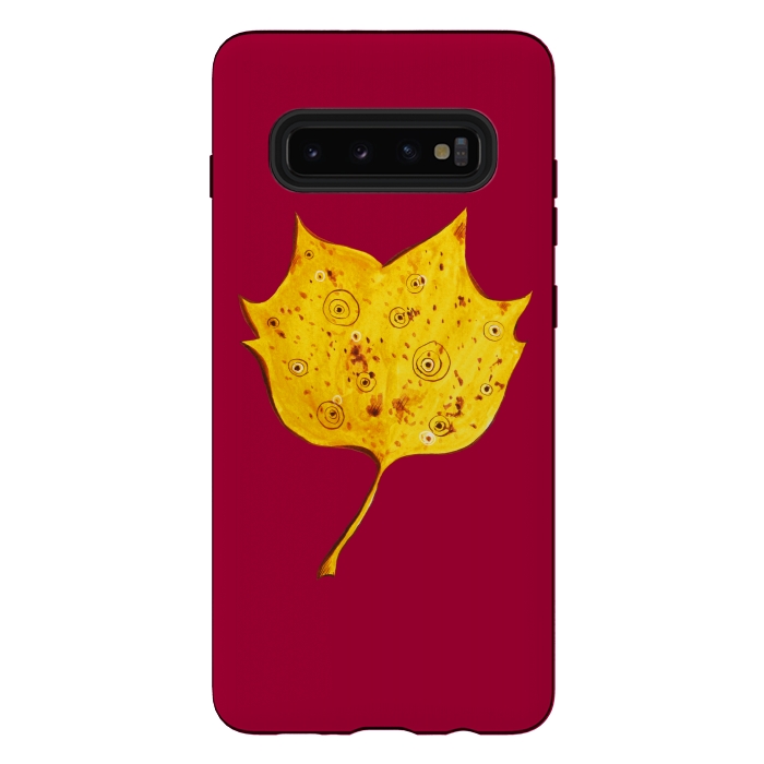 Galaxy S10 plus StrongFit Fancy Yellow Autumn Leaf by Boriana Giormova