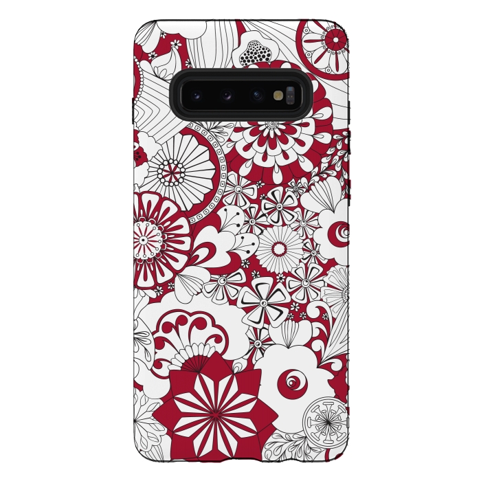Galaxy S10 plus StrongFit 70s Flowers - Red and White by Paula Ohreen
